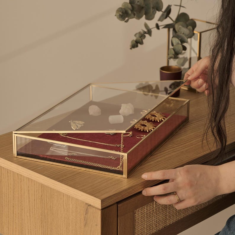 Jewelry Display Showcase | Glass Box | Brass & Gold - Etsy
