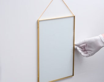 14x10&quot; Pływająca szklana rama mosiężna złota wisząca na ścianie zdjęcie podwójne Bilderrahmen pionowe ładne idealne do kompozycji z suszonych kwiatów