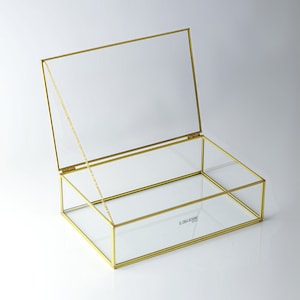 Caixa de vidro para fotos de 12x8x3" com cartão dourado e latão personalizável, joias personalizáveis, buquê de casamento, organizador de lembranças, presente de Natal