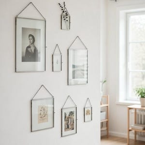 Conjunto de 6 Molduras Flutuantes de Vidro Prateadas para Pendurar na Parede - Moldura Dupla Vertical - Lindas e Perfeitas para Arranjos de Flores Prensadas