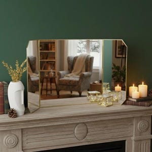 40 x 18 po. Miroir de maquillage de vanité en laiton de bureau de table or décoratif scandinave portable chambre bohème décor moderne cadeau de Noël