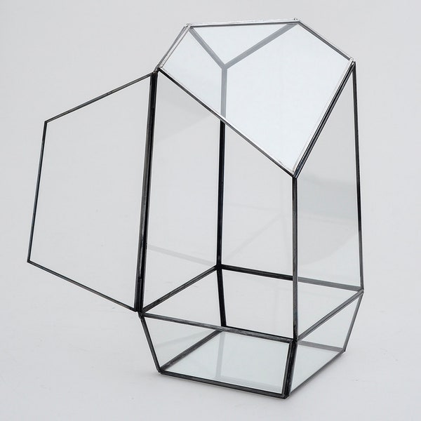 10x5x5 "Schwarz Terrarium Container Geometrisch Glas Groß Für Pflanzen Tür Garten Sukkulenten Hochzeitsdekor Weihnachtsgeschenk El Crea Designs