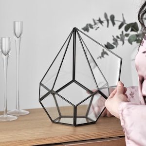 Terrário de vidro | Geométrico | Grande | Centro de mesa de casamento | Caixa de cartão | Decoração de mesa | Vaso moderno | Recipiente | Antracite preto