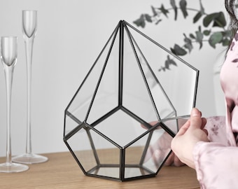 Glass Terrarium | Geometric | Large | Wedding Centerpiece | Card Box | Table Decor | Modern Vase | Container | Black Anthracite