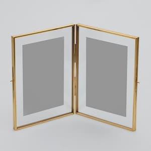8x6&quot; Floating Glass Frame Brass Desktop Photo Picture Double Tabletop Bilderrahmen Vertical Pretty Perfect For Pressed Flower Arrangement