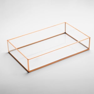 10x6x2” Wedding Tray Makeup Organizer Glass Copper Rose