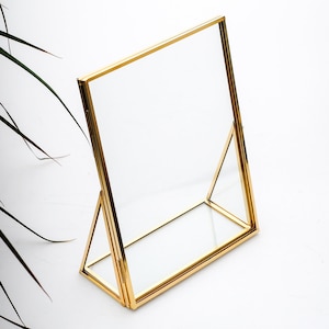 8x6&quot; Floating Glass Frame Brass Gold Desktop Photo Picture Double Bilderrahmen Vertical Pretty Perfect For Pressed Flower Arrangement