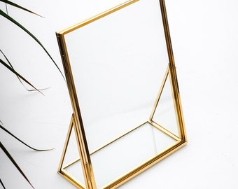 8x6" Floating Glass Frame Brass Gold Desktop Photo Picture Double Bilderrahmen Vertical Pretty Perfect For Pressed Flower Arrangement