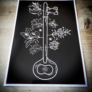 Poster A4 clé magique et vertueuse, chance, mystique, inspiration ésotérique magie blanche