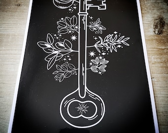 Plakat A4 magiczny i cnotliwy klucz, szczęście, mistyczne, ezoteryczne inspiracje biała magia