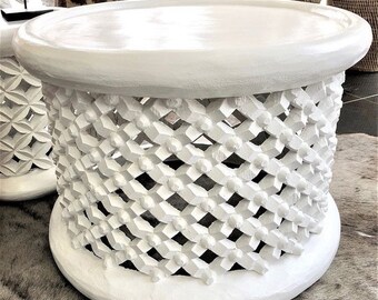 Bamileke stools in white| Coffee tables for interior and outdoor decor| Living room furnitures| Home decor side tables| Bird nest| African