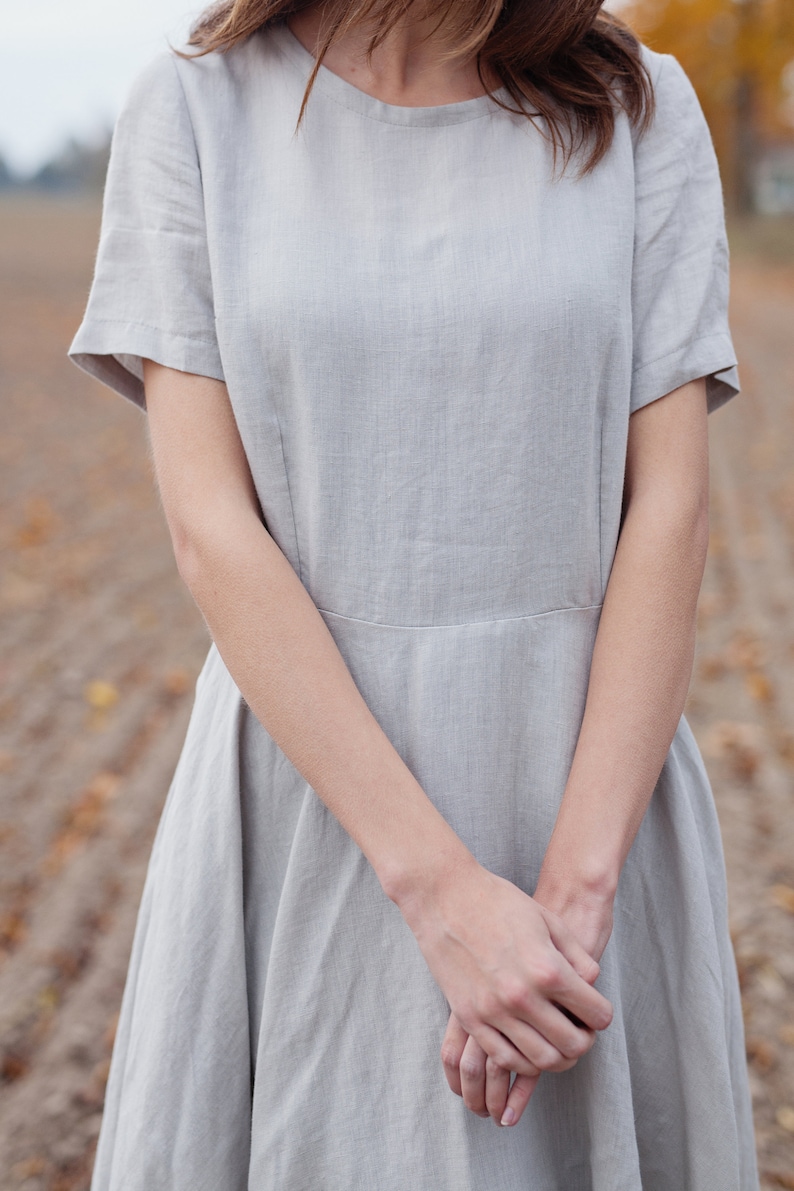 Chic Dress Light Gray Linen Dress Spring Dress Simple Gray Dress Organic Linen Classic Linen Dress Summer Dress Fitted Linen Dress