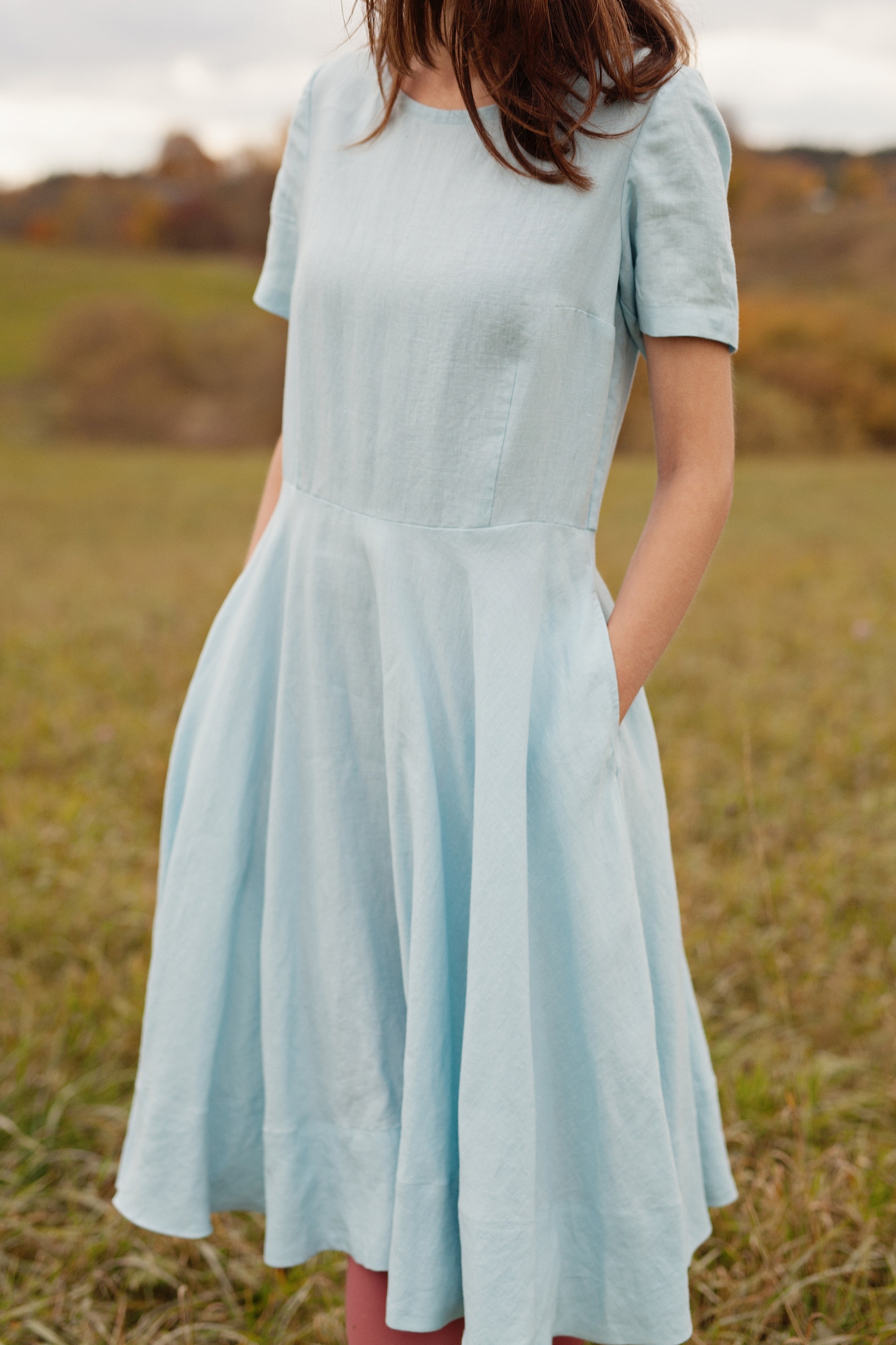 Light Blue Linen Dress Casual Linen Dress Knee Length Dress Etsy