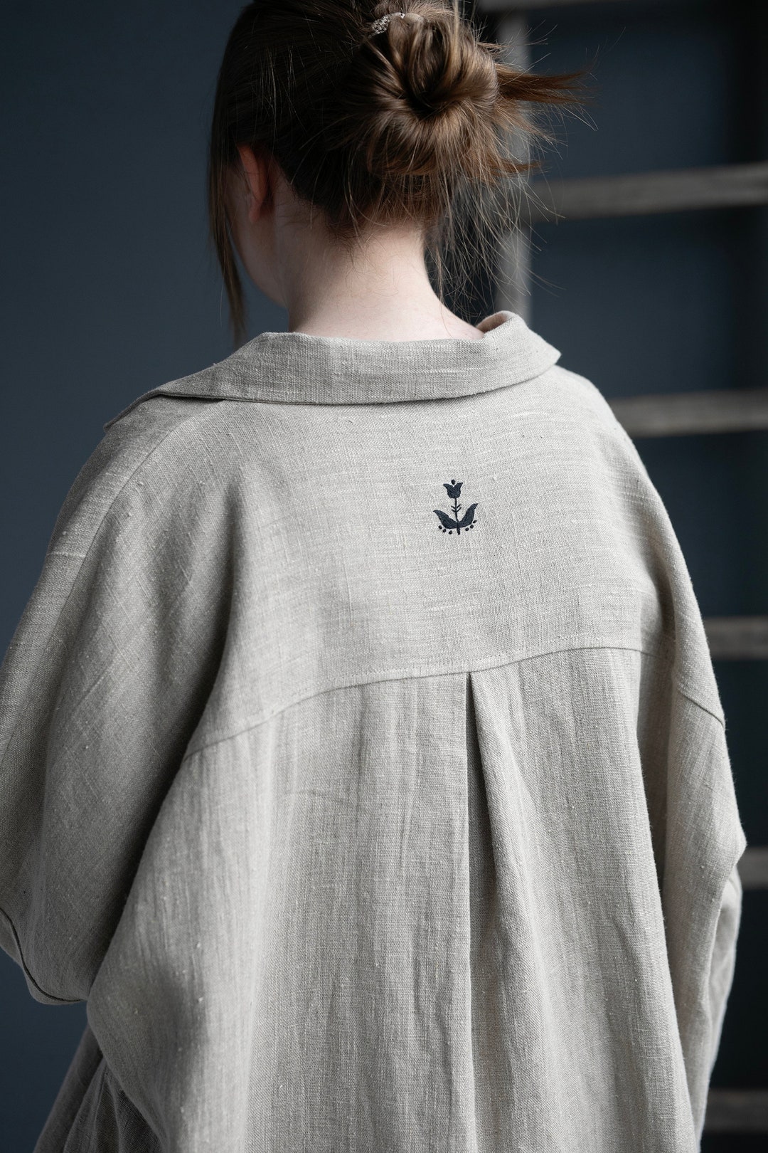 retro 100% linen button shirt long sleeve pleat and frill detail white ,,, L ...