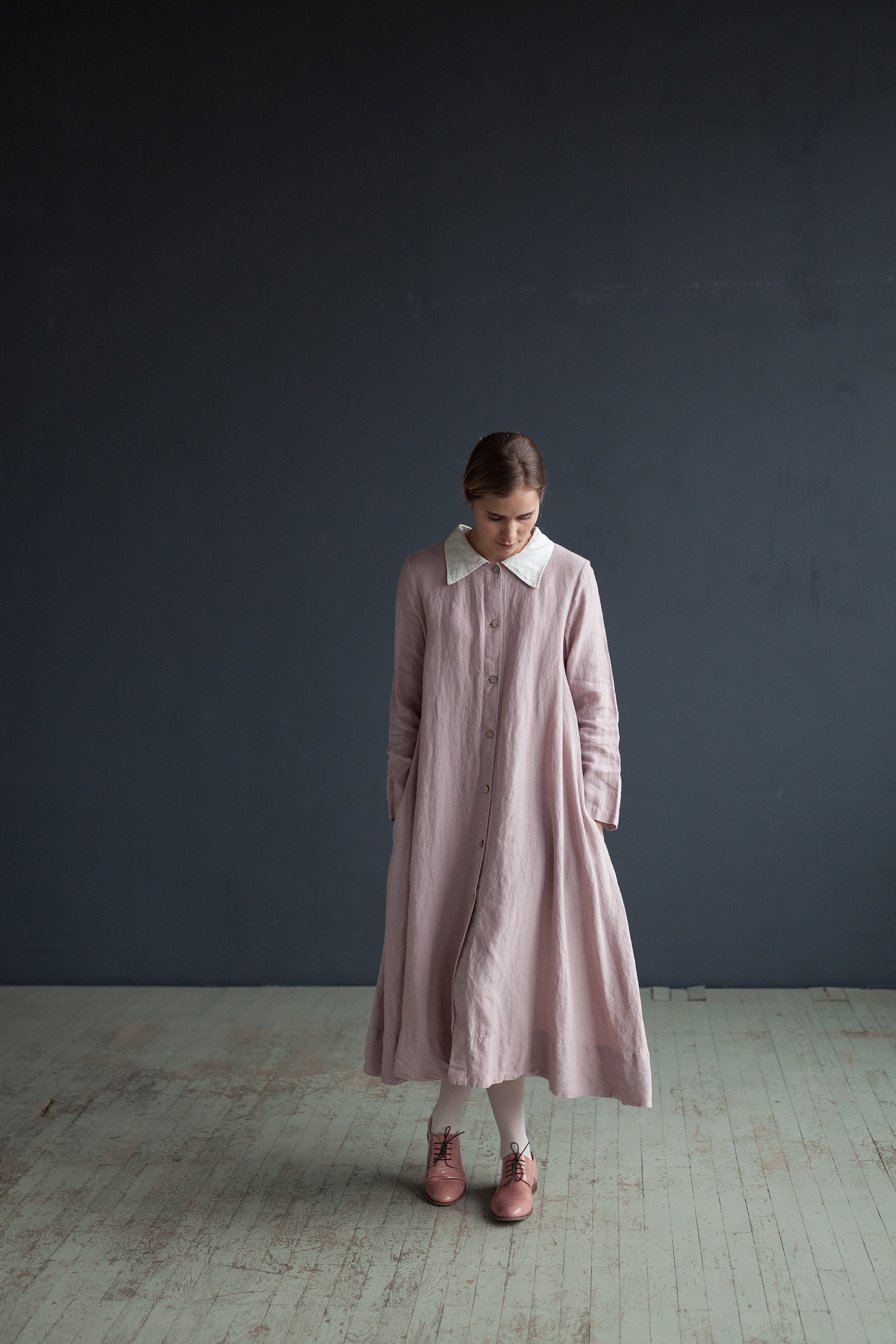 Lilac Linen Shirt Dress Maxi Aline Dress Winter Linen Coat Etsy