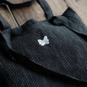 Torba na zakupy z lnu, czarno-białe paski, kwadratowa torba na zakupy wielokrotnego użytku, torba na zakupy boho, haft monogramowy, torebka płócienna, torba plażowa
