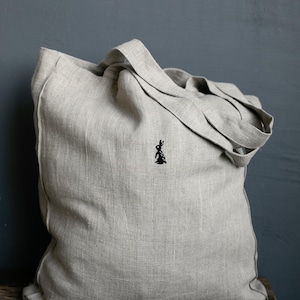 Sac carré en lin, lin biologique naturel, cabas de courses, sac à main brodé, sac à bandoulière monogrammé, grand sac de plage bohème réutilisable