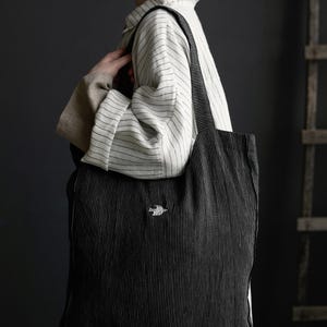 Sac carré en lin, rayures blanches noires, cabas de courses, sac à main brodé, sac à bandoulière monogrammé, grand sac de plage bohème réutilisable