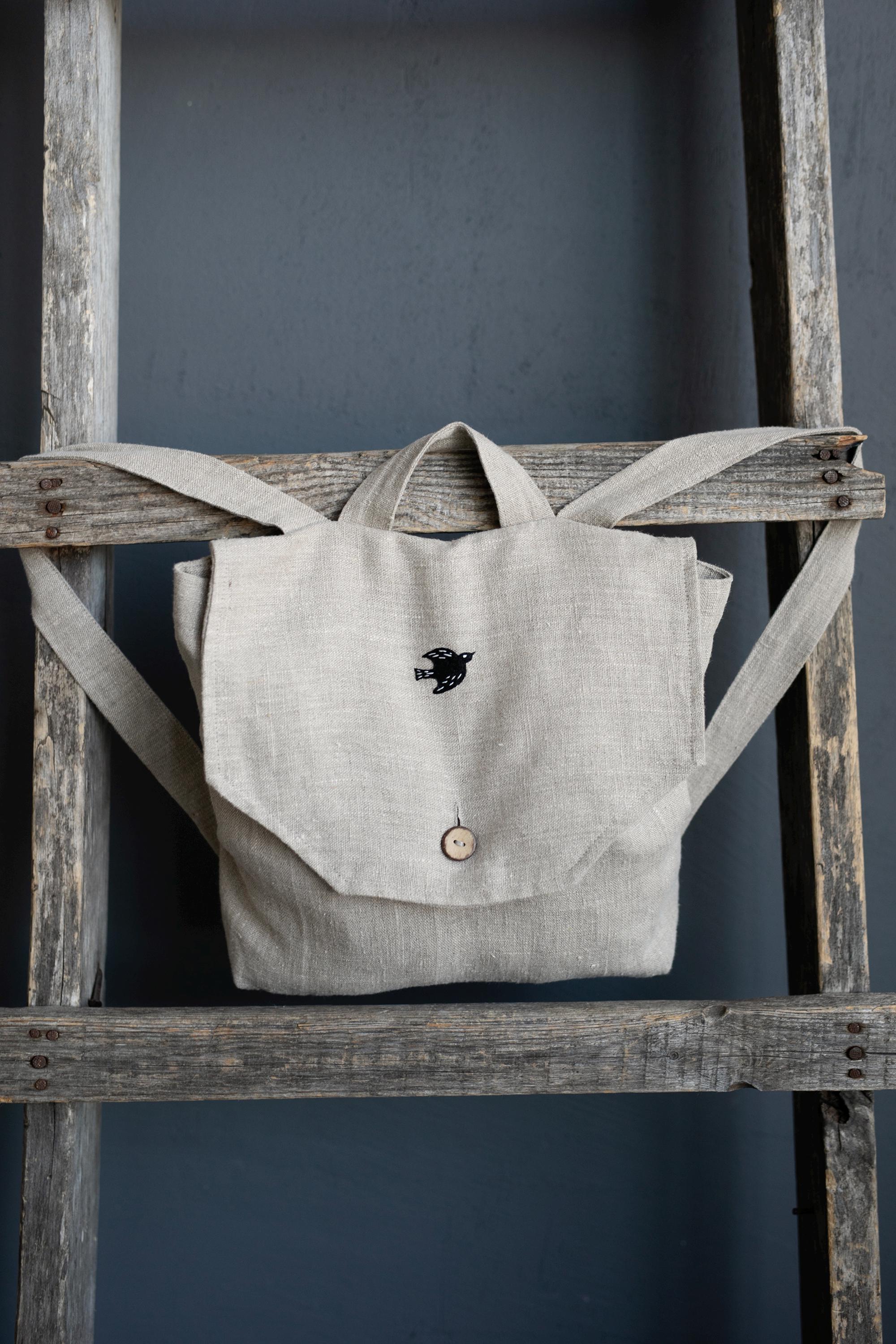 Natural Linen Backpack for Kids, Embroidered Monogram, Summer Knapsack ...