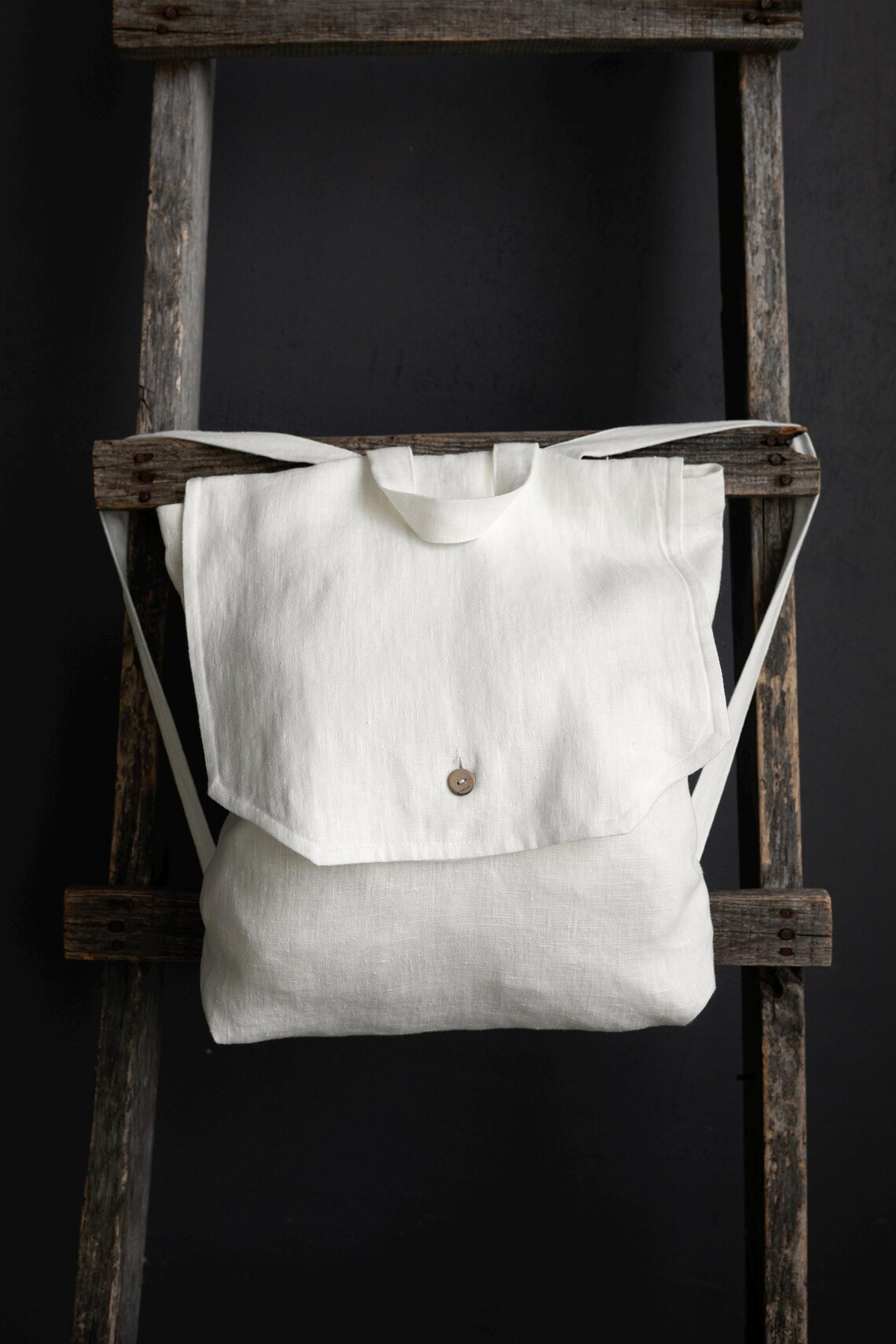 White Linen Backpack, Gift for Women, Embroidered Monogram, Summer ...