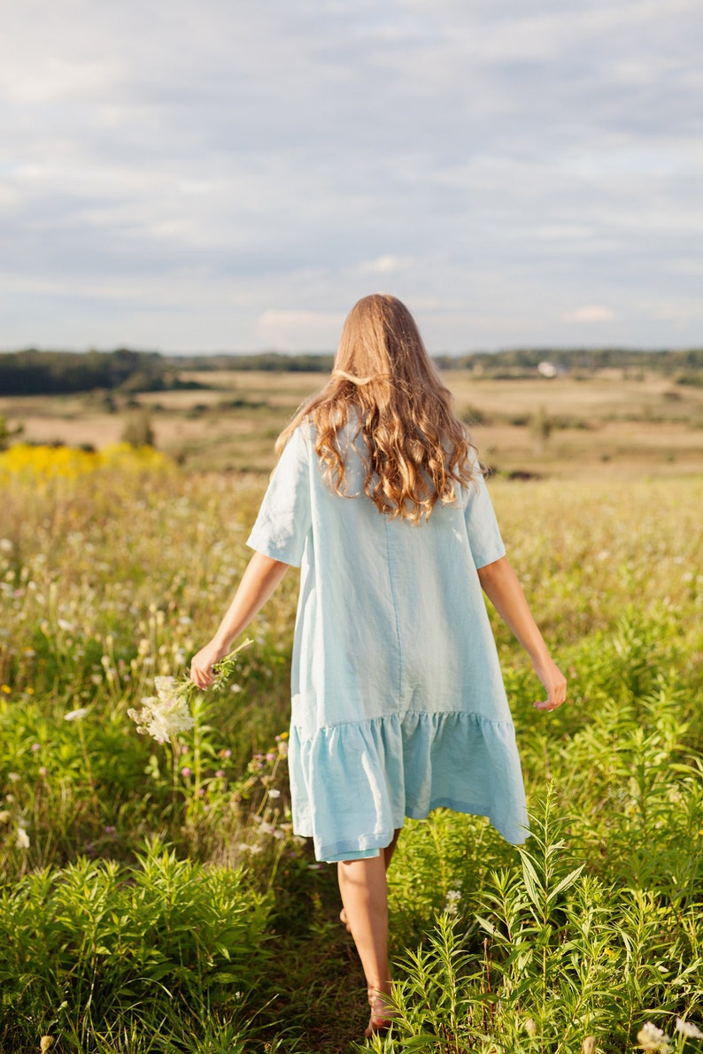 Light Blue Linen Dress Summer Linen Dress Spring Dress Etsy
