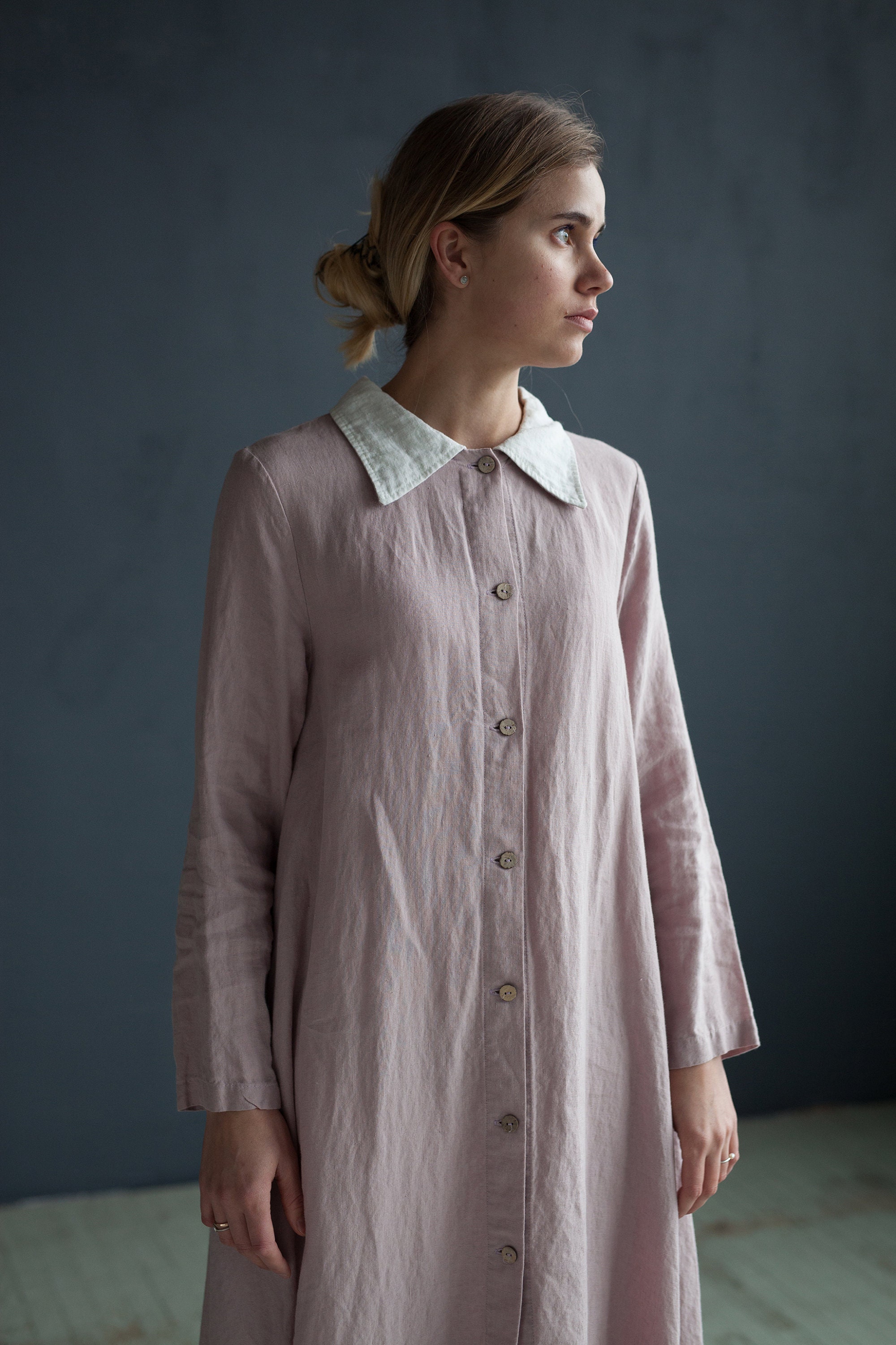 Lilac Linen Shirt Dress Maxi Aline Dress Winter Linen Coat Etsy