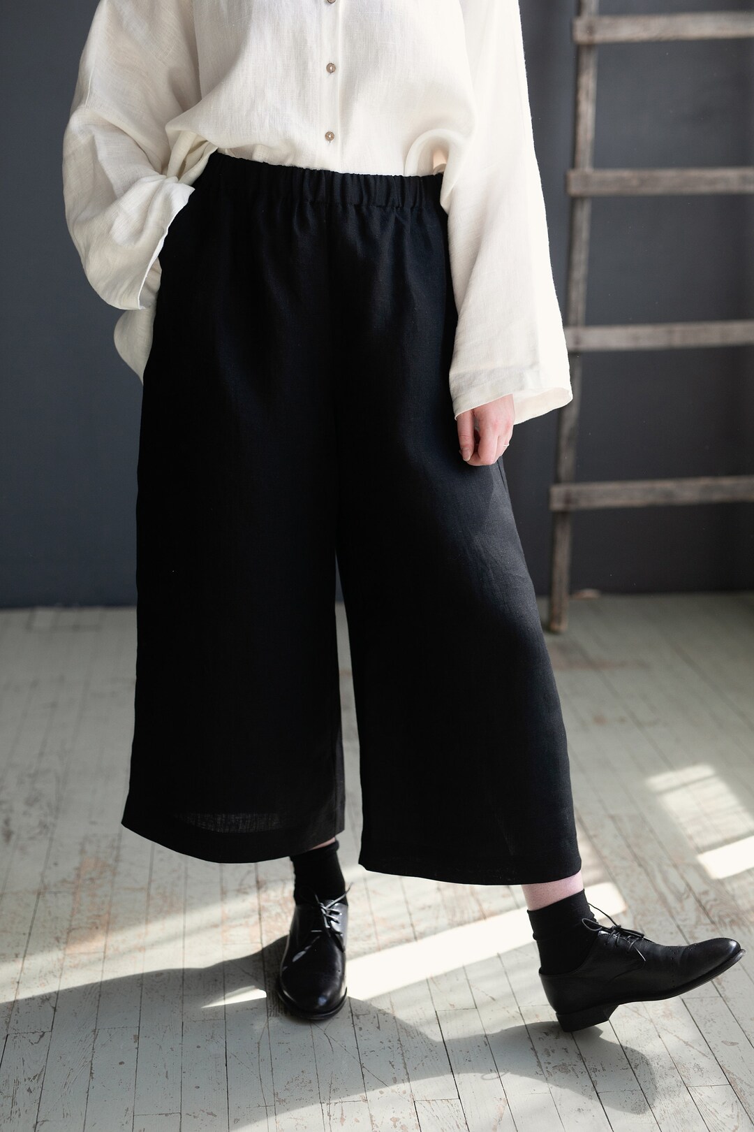 Pcpia Linen Blend Culottes-Black main image 1
