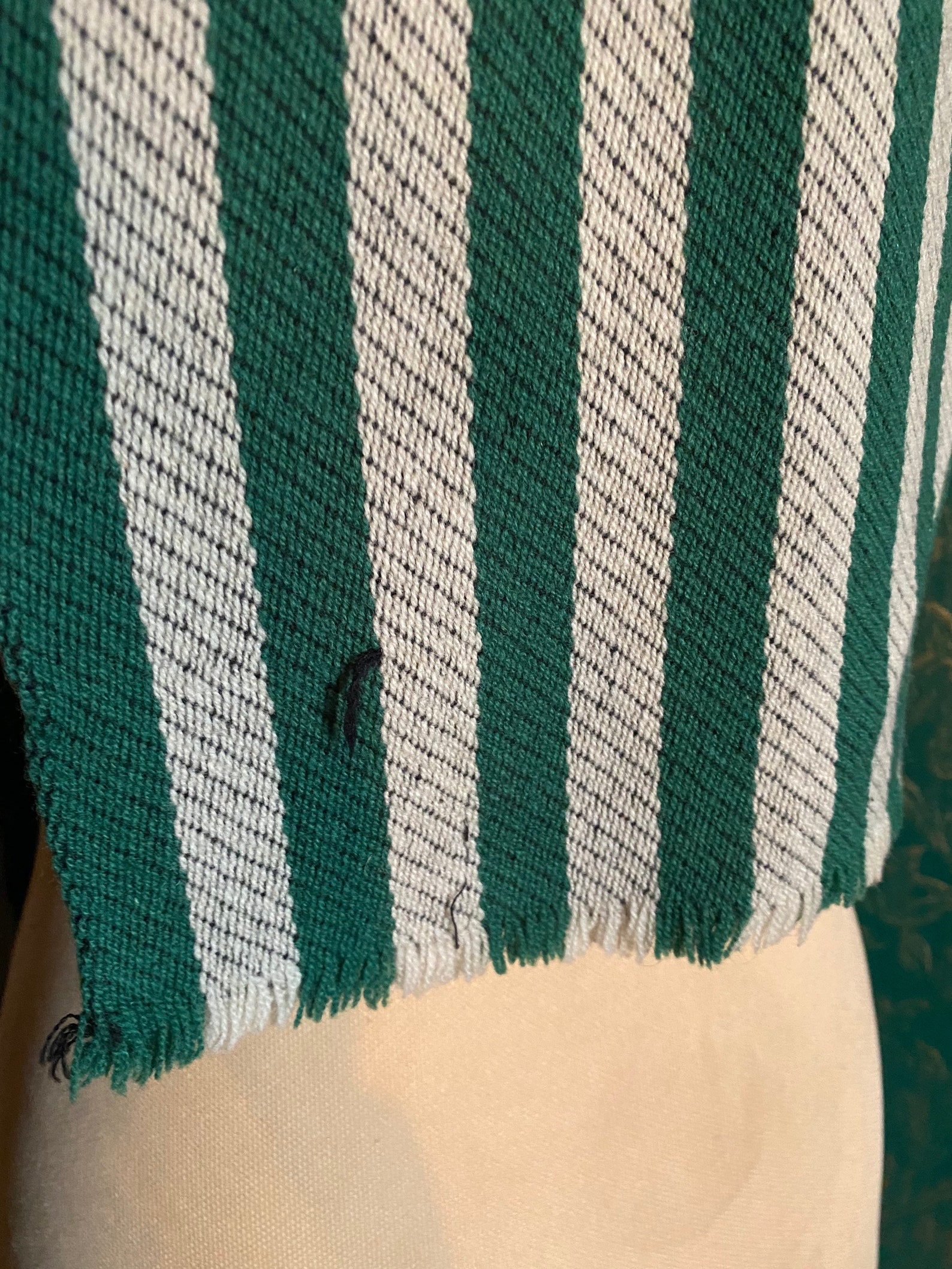 Vintage Green and White Stripe Wool Scarf | Etsy