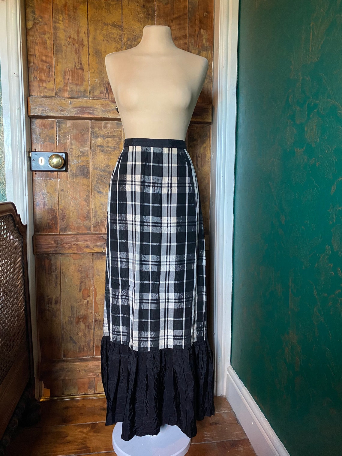 Vintage 1960s Floor Length Gingham Skirt etsy