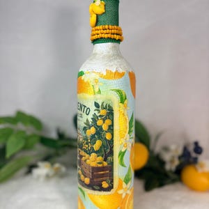 Decoupage Wine Bottle: Amalfi Coast Italian Art, Limoncello, Positano, Sorrento, Aperitivo Spritz, Island of Capri Home Decor, Vase image 19