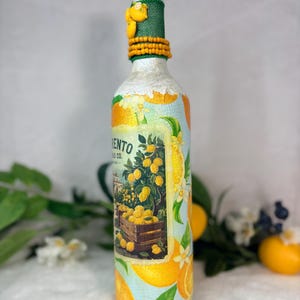Decoupage Wine Bottle: Amalfi Coast Italian Art, Limoncello, Positano, Sorrento, Aperitivo Spritz, Island of Capri Home Decor, Vase image 18