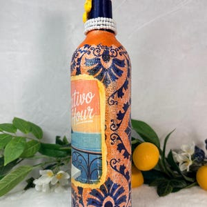 Decoupage Wine Bottle: Amalfi Coast Italian Art, Limoncello, Positano, Sorrento, Aperitivo Spritz, Island of Capri Home Decor, Vase image 12