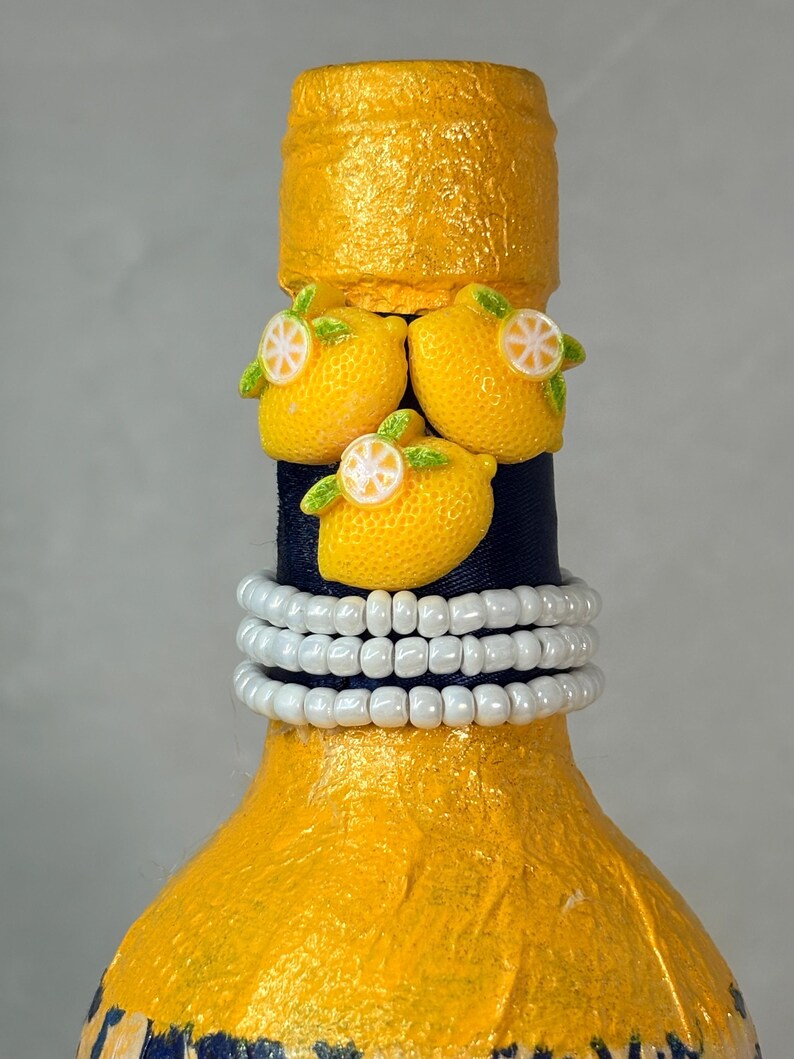 Decoupage Wine Bottle: Amalfi Coast Italian Art, Limoncello, Positano, Sorrento, Aperitivo Spritz, Island of Capri Home Decor, Vase image 5