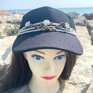 Hibiscus Beaded Sun Visor: Adjustable Beach Ponytail Hat