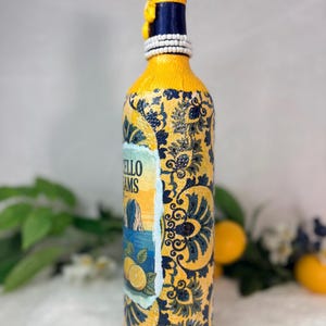 Decoupage Wine Bottle: Amalfi Coast Italian Art, Limoncello, Positano, Sorrento, Aperitivo Spritz, Island of Capri Home Decor, Vase image 4