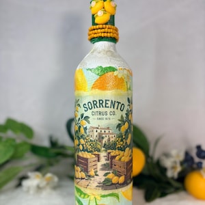 Decoupage Wine Bottle: Amalfi Coast Italian Art, Limoncello, Positano, Sorrento, Aperitivo Spritz, Island of Capri Home Decor, Vase Sorrento