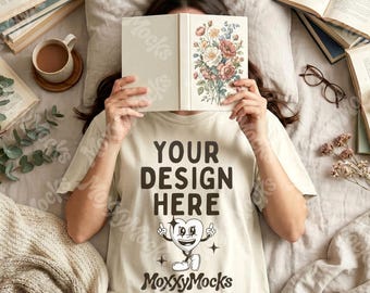Bookish T-Shirt Mockup Bundle Comfort Colors 1717, Reading Book Lover Flat Lay Mockup Pack, 1717 Shirt Mockup Set, Cozy Cottagecore Mockups