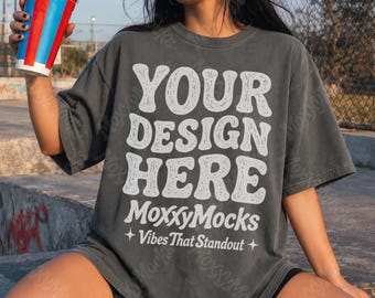 Retro Y2K Comfort Colors 1717 Mockup Bundle, Nostalgic 90s Kid Shirt CC1717 Lifestyle Mockups, Oversized Tshirt Streetwear Skatepark Mockup