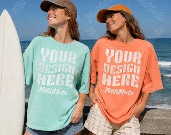 Two Shirt Comfort Colors 1717 Mockup Bundle, Friends Summer Surf Oversized Shirt Mockup, Beach Aesthetic CC1717 Mockup, Cute T-shirt Bundle