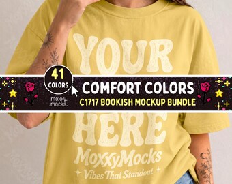 Bookish Comfort Colors 1717 Mockup Bundle, 41 Colors, Book Lover Reading T-Shirt Mockups, Booktok Shirt Mockup Pack