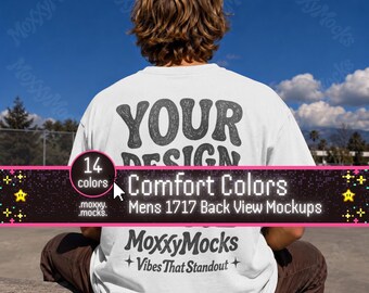 Back Of Shirt Mockup Pack | Mens Comfort Colors 1717 Mockup Bundle | 14 Colors | CC1717 T-Shirt Back Design Mockups