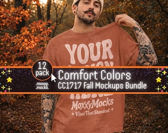 Mens Fall Comfort Colors Mockup Bundle - 12 Alternative CC1717 T-Shirt Halloween Lifestyle Photo Mockups