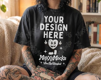 Gothic Book Lover Comfort Colors 1717 Tshirt Mockup Bundle, Bookish Reading TShirt Mockup, Goth Tattoo Model Dark Academia T-Shirt Mockup