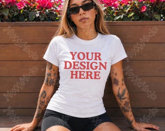 Gildan 5000b Baby Tee Mockup Front, Alternative Gildan Baby Tee Mockup, White Baby Tee Y2K Gildan Streetwear Tshirt Tattoo Lifestyle Mockups
