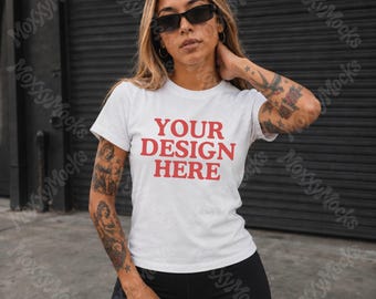 Alternative Baby Tee Mockup, Gildan 5000b Mockup, Gildan Baby Tee Mockup, Y2K Baby Tee, Gildan Streetwear Tshirt, Tattoo Lifestyle Mockups