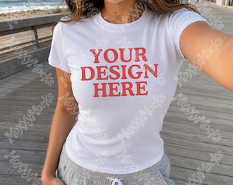 Gildan 5000b Mockup, Gildan Baby Tee Mockup, Y2K Baby Tee Mock Up, Gildan 5000b Fitted Tee Mockup, Lifestyle Gildan Mockups Print on Demand