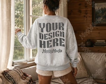 Gildan 18000 Back Mockup Bundle, Back of Gildan Sweatshirt Mockups, Oversized Gildan 18000 Sweater Mockup Back, Booktok Bookish Cottagecore