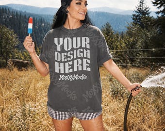 Pepper Comfort Colors 1717 Mockup, Alternative Comfort Colors Pepper CC1717 Mockup, Oversized Shirt Mockups Summer Alternative Womens Tshirt