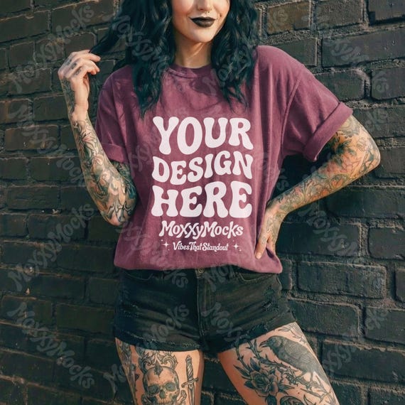 Comfort Colors 1717 Tshirt Mockup Bundle, Whimsigoth Clothing Mockup Bundle, Witchy shirt model, Goth vintage t-shirt Weirdcore Shirt Mockup