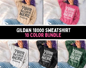 Gildan 18000 Sweatshirt Mockup Bundle, Crewneck Sweatshirt Mock ups Oversized Gildan Sweatshirt Mockup Trendy Y2K Alternative Sweater Bundle